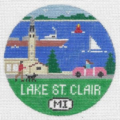 Doolittle Stitchery Lake St Clair Travel Round Needlepoint Canvas