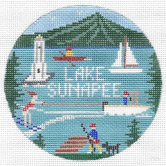 Doolittle Stitchery Lake Sunapee Travel Round Needlepoint Canvas