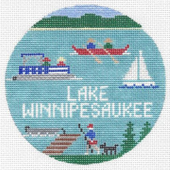 Doolittle Stitchery Lake Winnipesaukee Travel Round Needlepoint Canvas