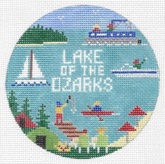 Doolittle Stitchery Lake of the Ozark's Travel Round Needlepoint Canvas