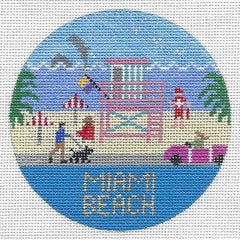 Doolittle Stitchery Miami Beach Travel Round Needlepoint Canvas