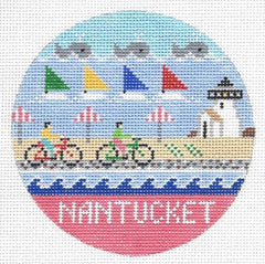 Doolittle Stitchery Nantucket Travel Round Needlepoint Canvas