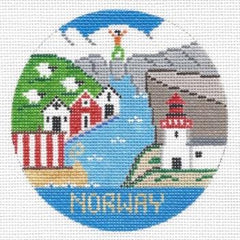 Doolittle Stitchery Norway Travel Round Needlepoint Canvas