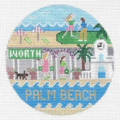 Doolittle Stitchery Palm Beach Travel Round Needlepoint Canvas