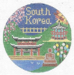 Doolittle Stitchery South Korea Travel Round Needlepoint Canvas