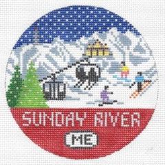Doolittle Stitchery Sunday River Travel Round Needlepoint Canvas