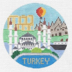 Doolittle Stitchery Turkey Travel Round Needlepoint Canvas