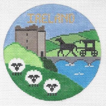 Doolittle Stitchery Ireland Travel Round Needlepoint Canvas