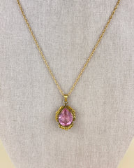 Antique Edwardian Gold Filled Pink Paste Stone Pendant Necklace