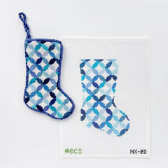 Elizabeth Crane Swartz Designs Blue Quilt Rings Mini Stocking Needlepoint Canvas