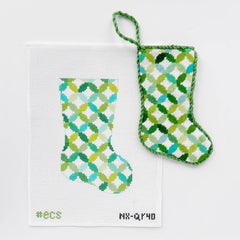 Elizabeth Crane Swartz Designs Green Quilt Rings Mini Stocking Needlepoint Canvas