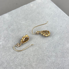 Antique Civil War Era Diamond and Ruby Pear Drop Earring in 14k Gold