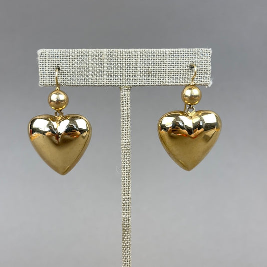 Vintage 1970s Large 14k Gold Puffy Heart Drop Earring