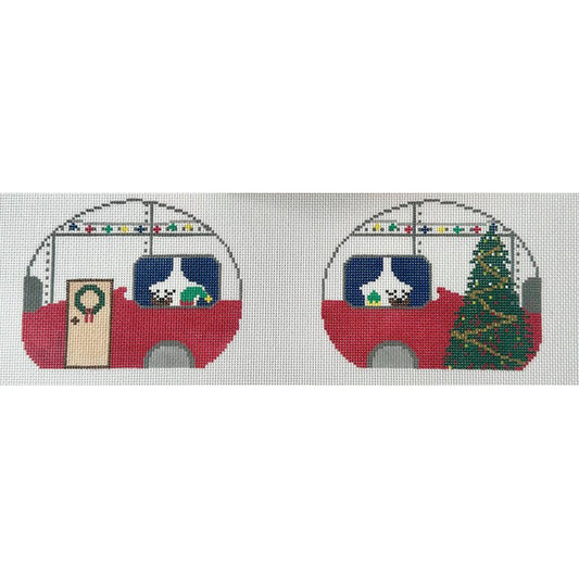Fire and Iris Double Sided Airstream Camper - Holiday Needlepoint Canvas