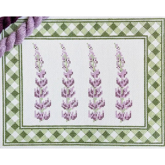 Fire and Iris Lupine Sign - Gingham Border Needlepoint Canvas