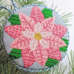 Fire and Iris x Stitch Rock Designs Poinsettia Round Ornament Needlepoint Canvas
