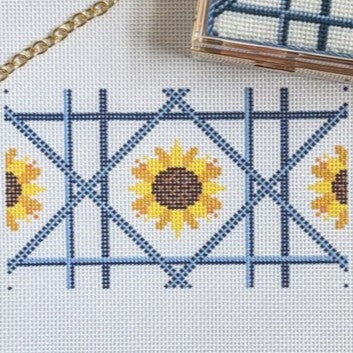 Fire and Iris Sunflower Clutch - Blue Needlepoint Canvas