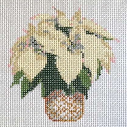 Fire and Iris White Poinsettia - Small Needlepoint Canvas