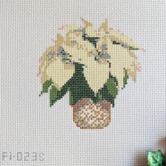Fire and Iris White Poinsettia - Small Needlepoint Canvas