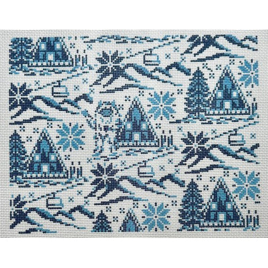Fire and Iris Yeti Toile - Winter Ski Scene Needlepoint Canvas