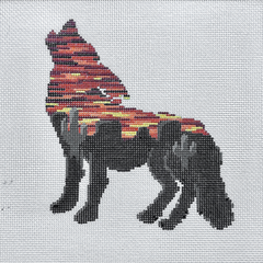 Fire and Iris Sunset Howlin' Wolf Silhouette Needlepoint Canvas