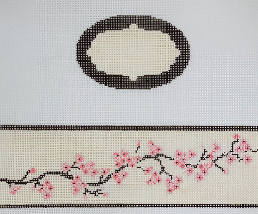 Funda Scully Cherry Blossoms Oval Hinged Box Needlepoint Canvas