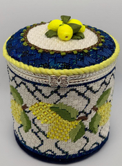 Funda Scully Lemons Round Hinged Box Needlepoint Canvas