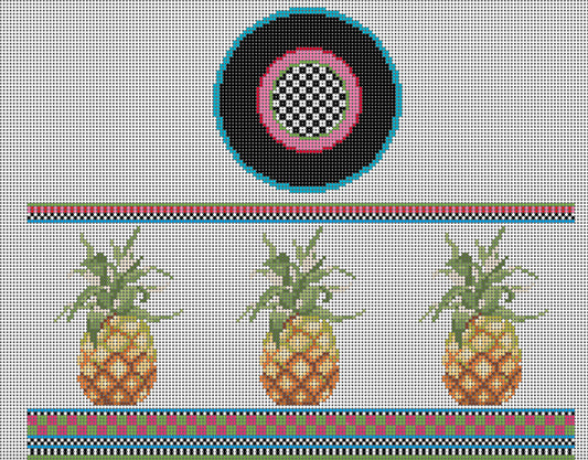 Funda Scully Pineapples Round Hinged Box Needlepoint Canvas