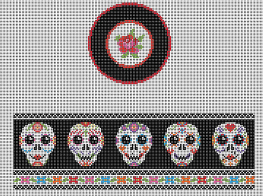 Funda Scully Day of Dead Round Hinged Box Needlepoint Canvas
