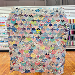 Vintage 1940s-50s 2 Sided Patchwork Quilt - Cube and Crazy Quilt Patterns