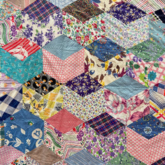 Vintage 1940s-50s 2 Sided Patchwork Quilt - Cube and Crazy Quilt Patterns