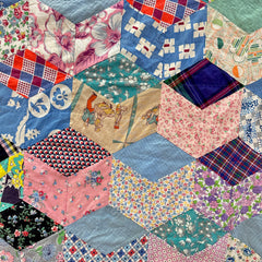 Vintage 1940s-50s 2 Sided Patchwork Quilt - Cube and Crazy Quilt Patterns