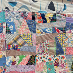 Vintage 1940s-50s 2 Sided Patchwork Quilt - Cube and Crazy Quilt Patterns