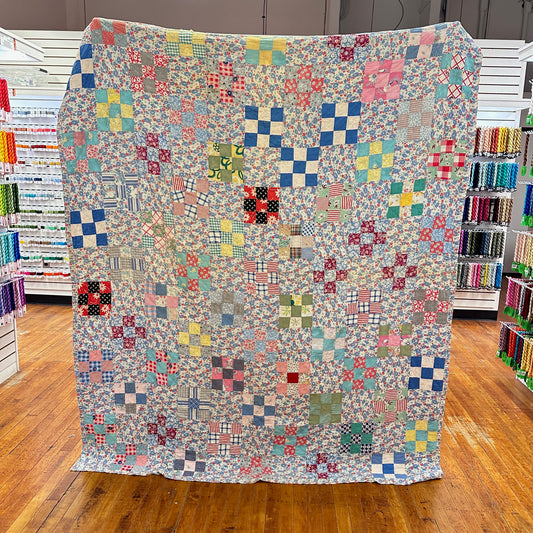 Vintage 1930s-40s Floral 9 Patch Patchwork Quilt