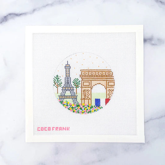 Coco Frank Paris Travel Round Needlepoint Canvas