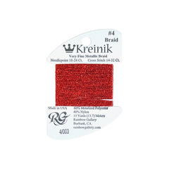Rainbow Gallery Kreinik Braid #4 - 003 Red