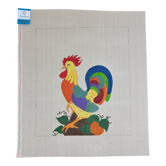 Sundance Designs Barbara Elmore Happy Rooster Needlepoint Canvas with Stitch Guide