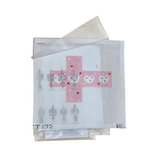 Kathy Schenkel Designs Pink with Hearts Tiny Cube Ornament Needlepoint Canvas with Embellishments