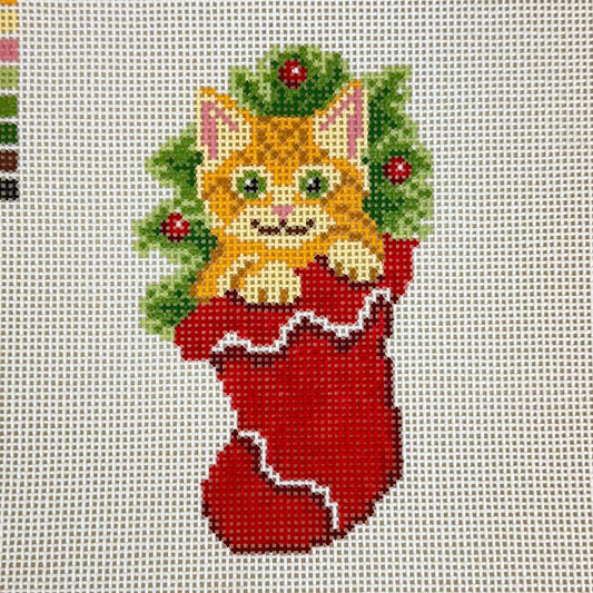 Spellbound Stitchery Kitten in a Stocking Needlepoint Canvas