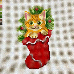 Spellbound Stitchery Kitten in a Stocking Needlepoint Canvas