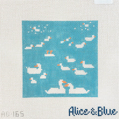 Alice & Blue Swimming Ducks Needlepoint Canvas