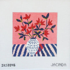 Initial K Studio Jacinda Boneau Red Flower Blue Vase Needlepoint Canvas