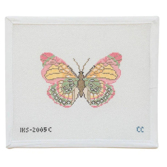 Initial K Studio Pink Green Butterfly Ornament Needlepoint Canvas