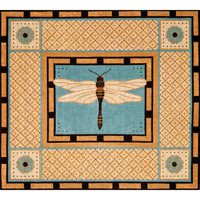 JP Needlepoint Dragonfly on Blue and Gold Needlepoint Canvas