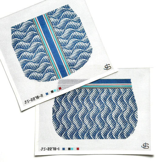 Jeni Sandberg Needlepoint Feather Wave Purse with Flap Needlepoint Canvas - Blue & White