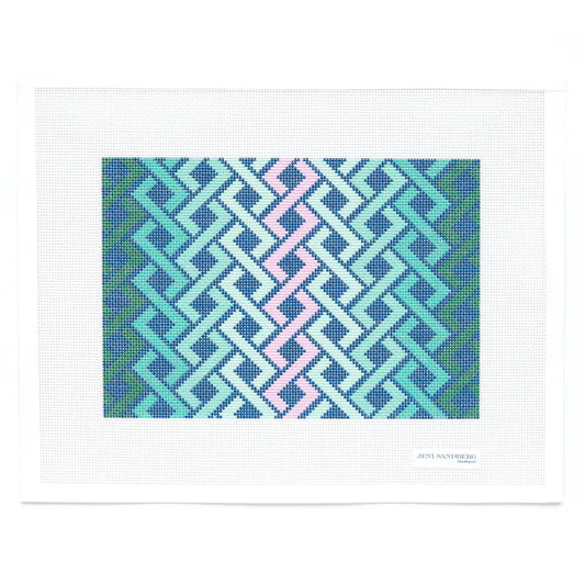 Jeni Sandberg Needlepoint Hicks Braid Clutch Purse Needlepoint Canvas - Green & Blue