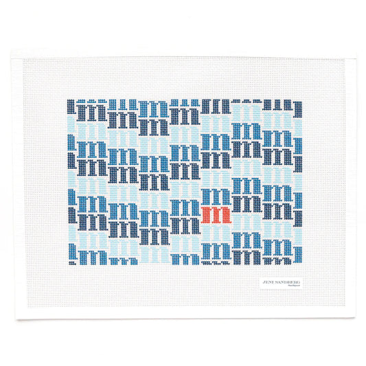Jeni Sandberg Needlepoint Letter Clutch Purse Needlepoint Canvas - M Blue