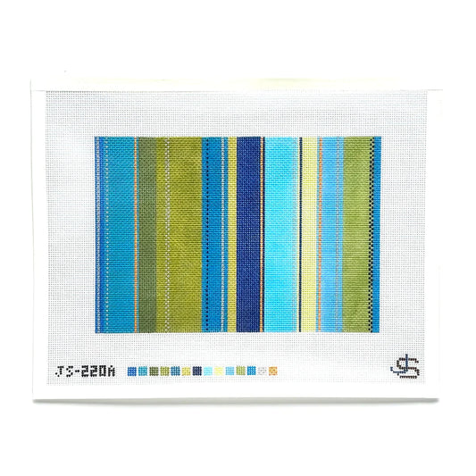 Jeni Sandberg Needlepoint Tufted Stripe Clutch Purse Needlepoint Canvas - Blue & Green