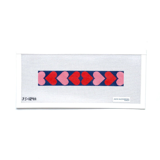 Jeni Sandberg Needlepoint Hearts Key Fob Needlepoint Canvas - Red & Pink