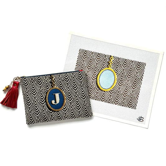 Jeni Sandberg Needlepoint Pendant Clutch Purse Needlepoint Canvas - Brown